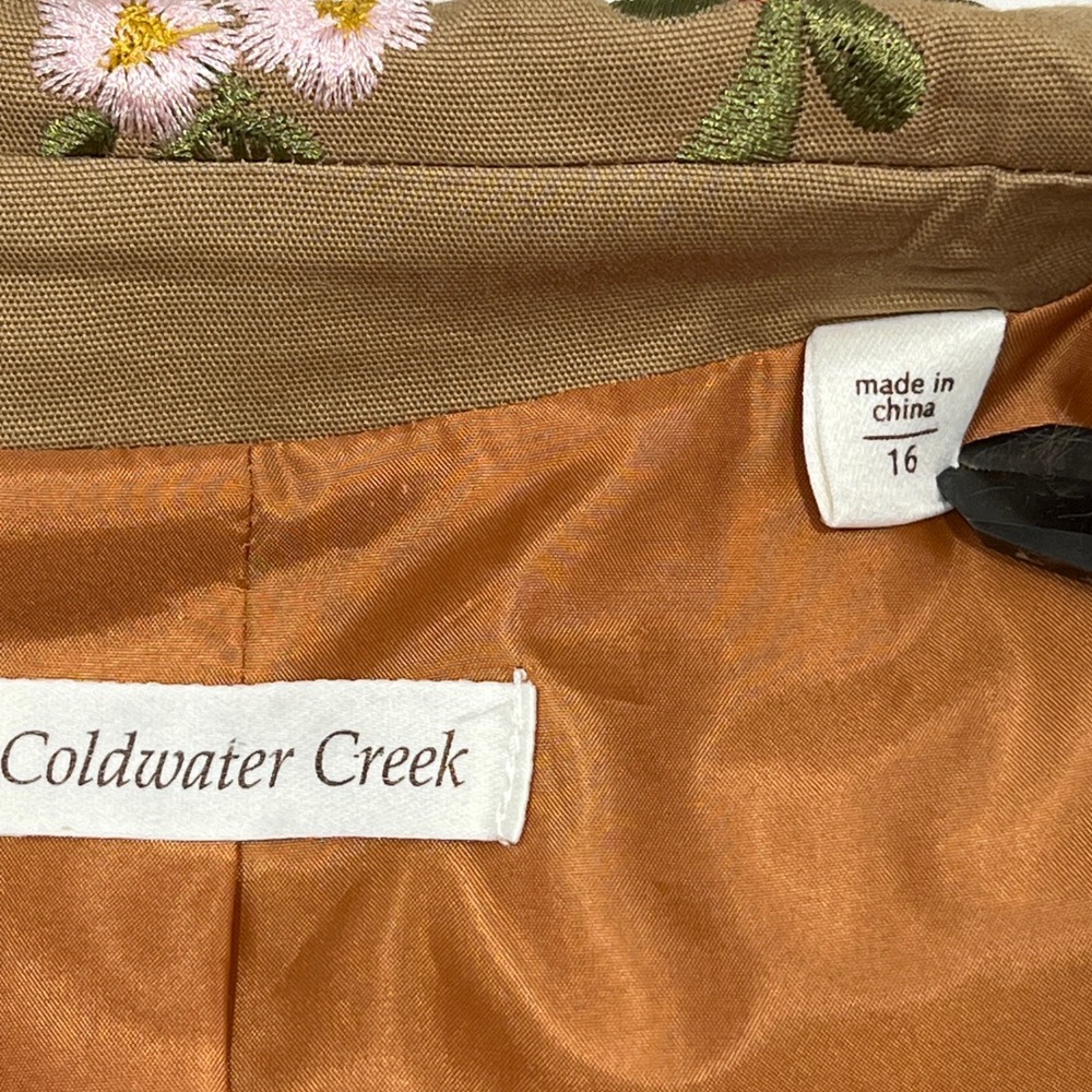 Coldwater Creek Women Tan Embroidered Paisley Floral Beaded Blazer Jacket 16 - Picture 4 of 7